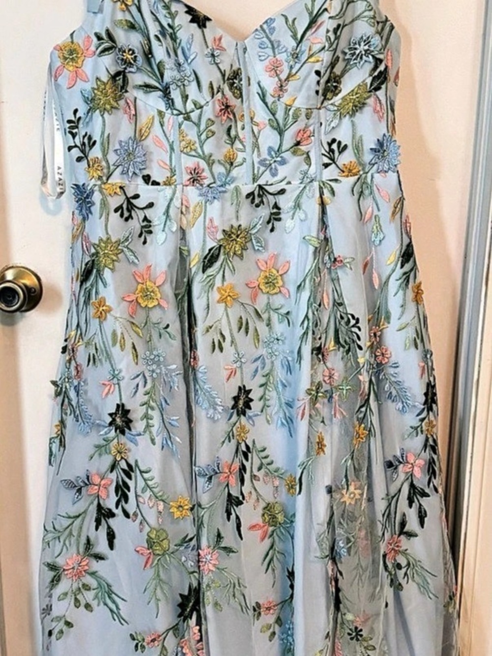 Azazie Atelier Aurelie 16 Sky Blue Floral Embroidered Midi Dress